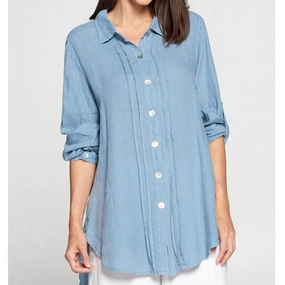 Match Point Tan Brown 3/4 Sleeve 100% Linen Tunic Top Coastal Grandma Small - Picture 10 of 10